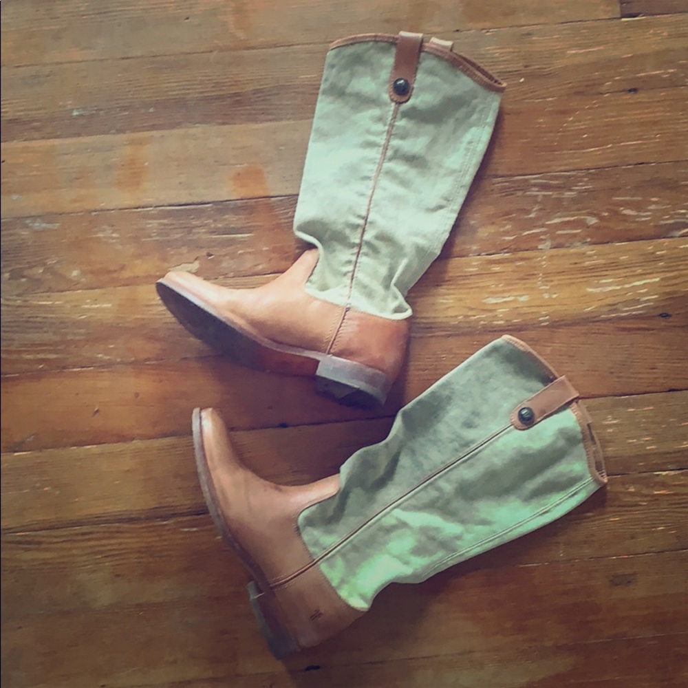 Frye Canvas & Leather Cowboy Riding Boots
